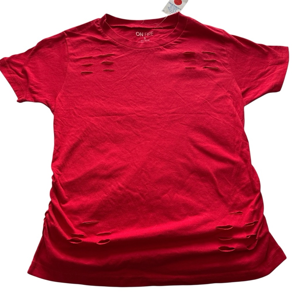 On Fire Red Distressed Short Sleeve Tee